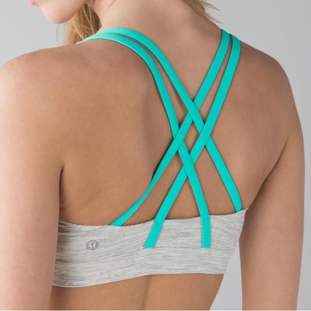 Lululemon energy strappy bra 6 gray stripe green strap